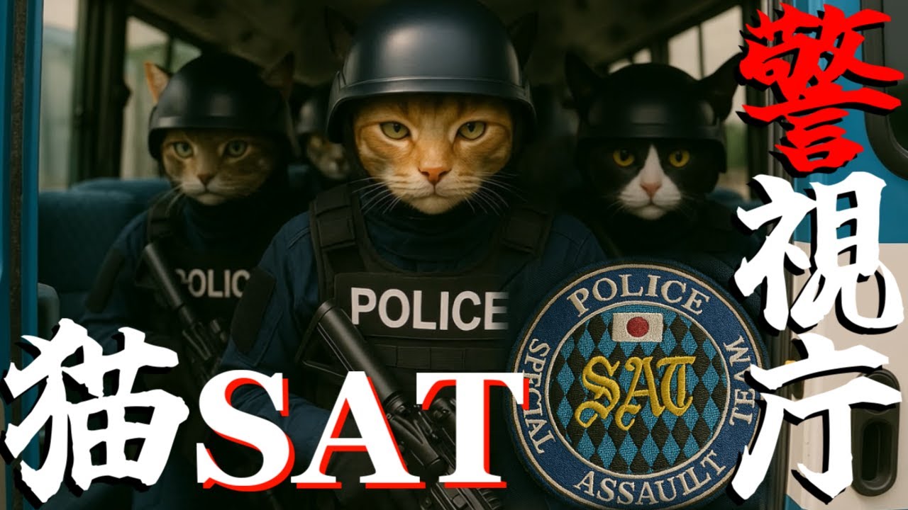 猫特殊部隊SATついに出動！銀行立てこもり事件の犯人を制圧せよ！【AI猫警察24時】