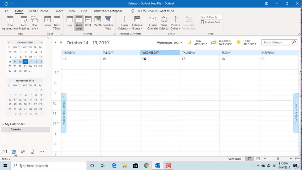 how to set work hours in outlook calendar