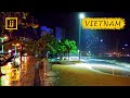 Walking in the rain along the night sea. Nha Trang, Vietnam. Binaural Audio. [4K]