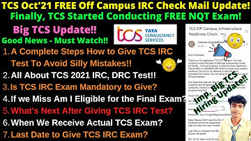 🔴Big Update, TCS Oct 2021 NQT FREE Off Campus IRC Check Mail! TCS Started Conducting FREE NQT Exam🔥🔥