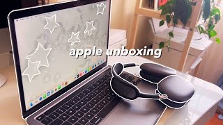 macbook pro + airpods max 🎧 (space gray) unboxing | accessories + case decoration 🩶