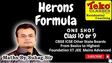 herons formula in 1 shot in 1 hrs, class 9 & 10 iit jee nda nimcet maths by suhag teko classes jee