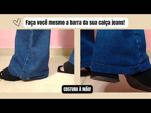 Como fazer BARRA de CALÇA JEANS FLARE | sem máquina de costura | FICA ...