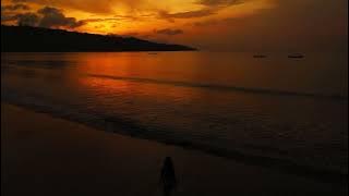 Alone girl walking on beach and dark sunset - Copyright Free Videos