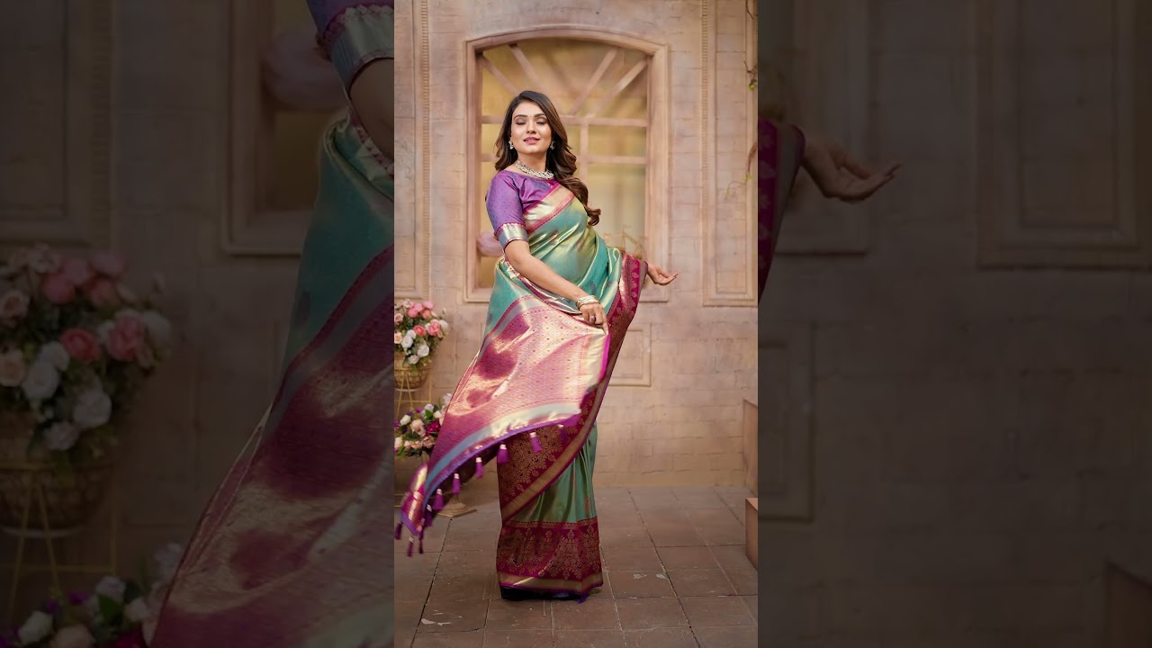 Teal Green Pure Banarasi Tissue Silk Saree