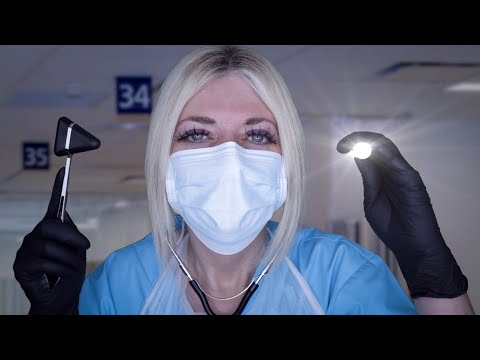 ASMR Medical Exam For Concussion - Otoscope, Blood Pressure, Follow the Light, Gloves, Writing, Care