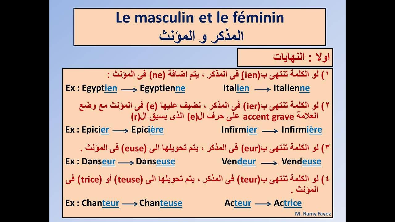 تعلم المذكر و المؤنث بالفرنسية بطريقة سهلة و بسيطة 