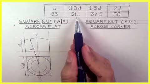 Square nut in Hindi - Engineering drawing - Technical drawing