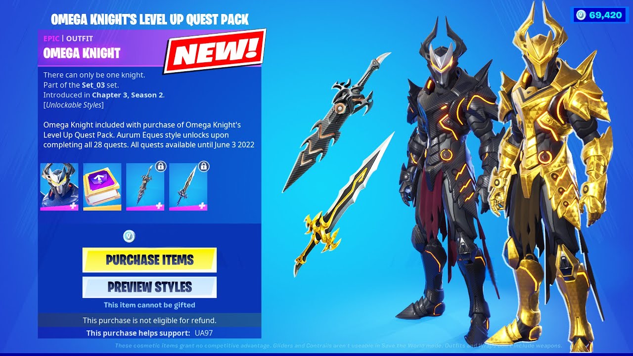 Omega Knight Skin Level Up Quest Pack Item Shop Preview! Fortnite YouTube