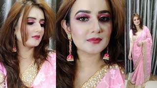 Indian Wedding Guest Makeup Look / Pink Saree Makeup Look / Pink Cut Crease Eye Makeup/SWATI BHAMBRA