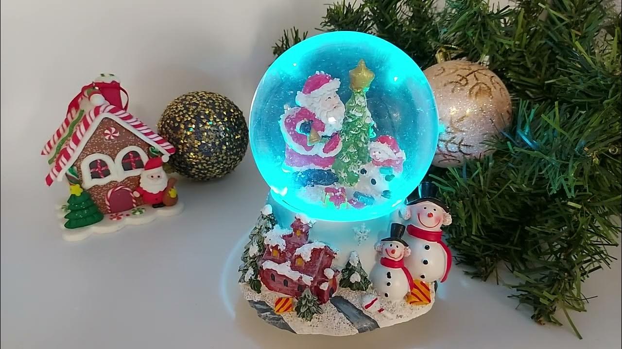 Новогодний стеклянный шар со снегом "Санта с Елкой" с музыкой и ...