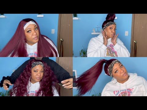 🎄VLOGMAS DAY 16 & 17: BURGUNDY HEADBAND WIG STYLED 10 WAYS IN 5 MINUTES 🤯| HURELA HAIR *RELAXING*