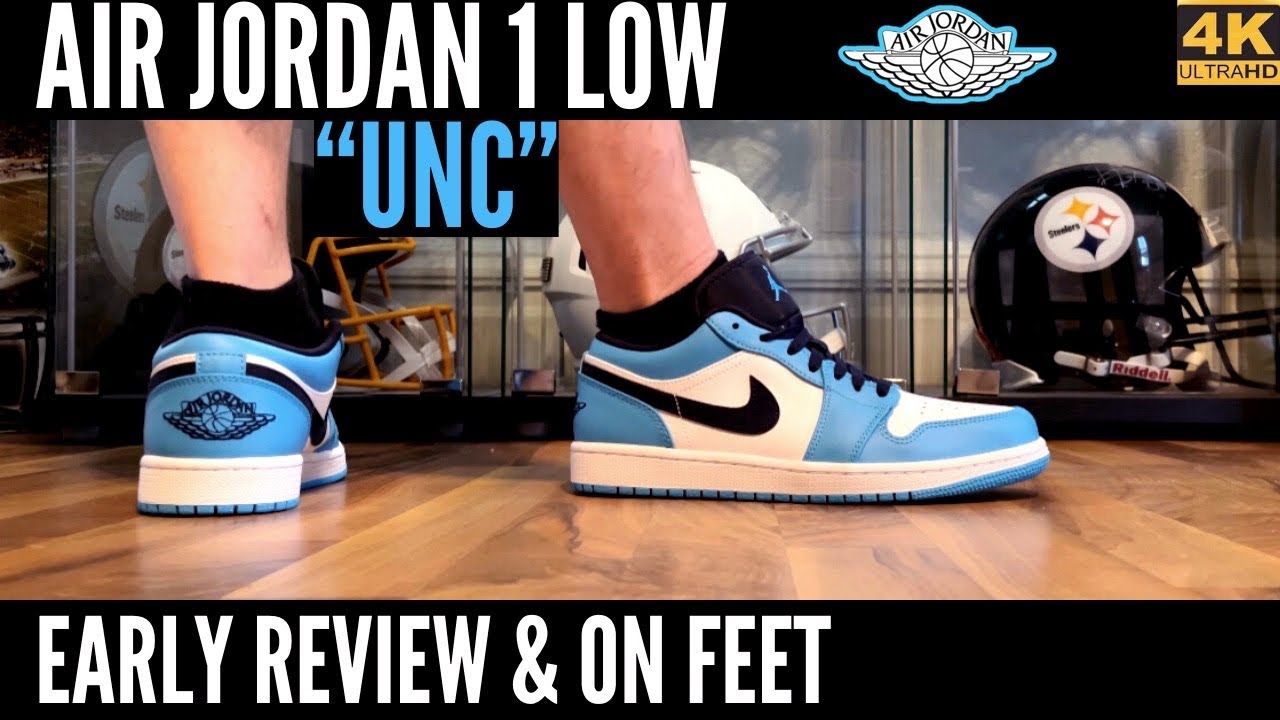 air jordan 1 low unc on feet