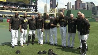 MIL@PIT: Broadcast on shaved heads of Bucs bullpen