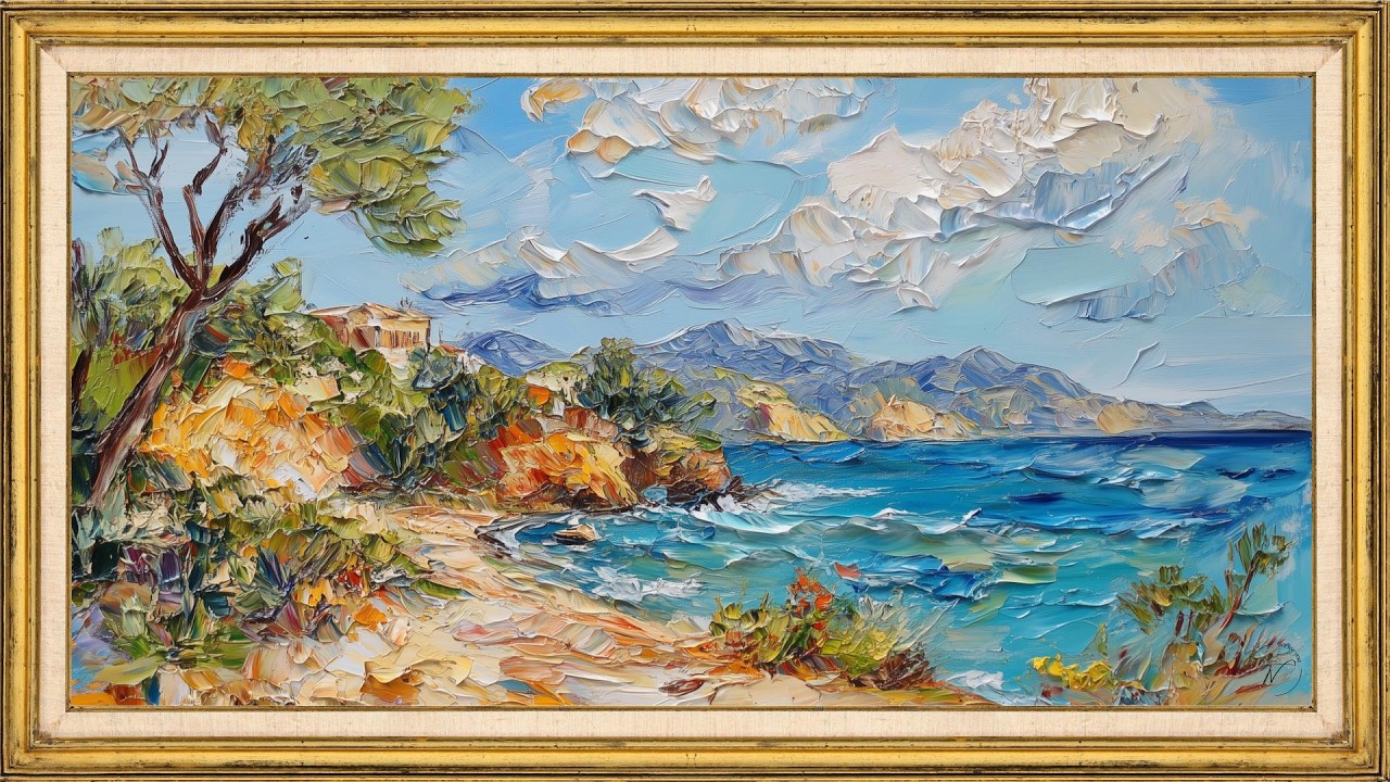 Framed Ocean Landscape Art Screensaver (2 Hours) | TV Art Display | Relaxing Coastal Painting