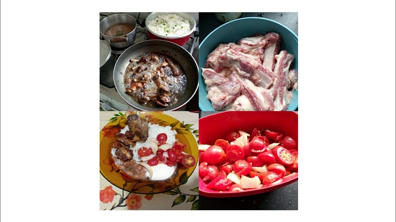 Almoço de hoje arroz 🌾 feijão e costela frita+🥗😄
