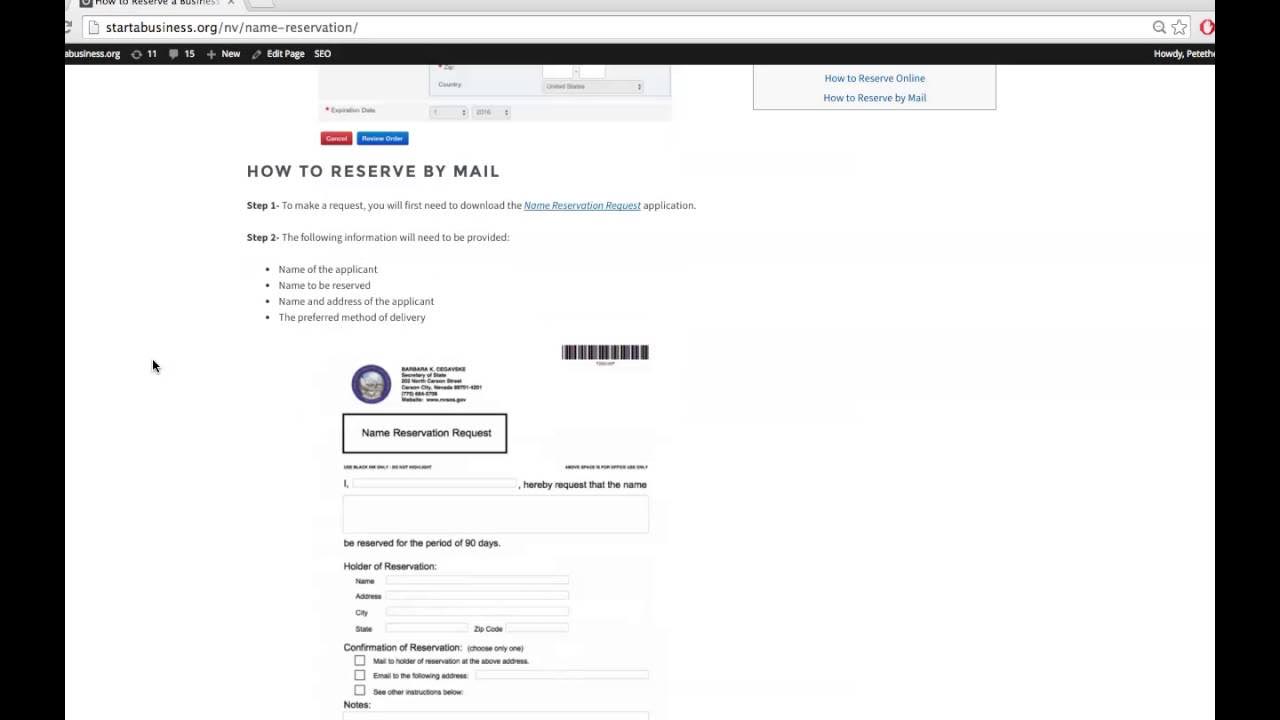 How to Reserve a Business Name in Nevada Name Reservation Request
