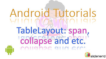 65 Android TableLayout, androidlayoutColumn,androidlayout_span etc. |