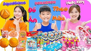 24H Ăn Đồ Ăn Theo Màu Sắc Nhân Vật Doraemon, Hello Kitty \& SquidGame ♥ Min Min TV Minh Khoa