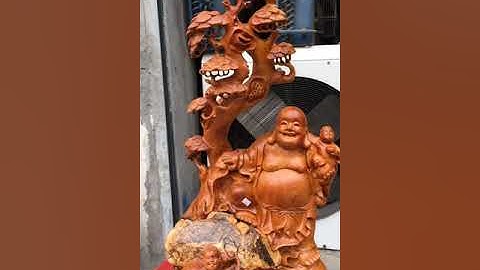 TƯỢNG GỖ DI LẶC TAM TIỂU CÂY TÙNG GỖ HƯƠNG TA ÔM ĐÁ TỰ NHIÊN-XƯỞNG TƯỢNG GỖ-0355678885