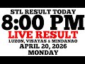 STL Result Today 8:00 PM Draw April 20, 2026 Monday STL Luzon, Visayas, Mindanao LIVE Result