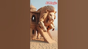 A Wooden Lion Sculpture Walks Like a Man – Unreal AI Transformation!  #lionwalking  #ai #animation