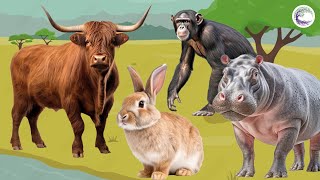 Love The Life Of Cute Animals Around Us: Buffalo, Rabbit, Cow, Hippo, Chimpanzee