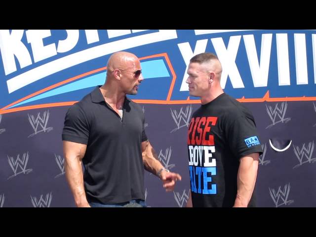 The Rock & John Cena Face Off at WrestleMania 28 Press Conference class=