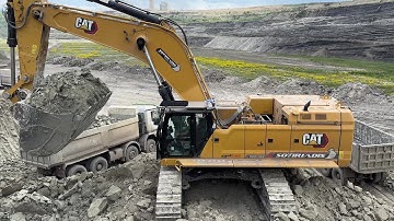 Caterpillar 395 Excavator Loading Mercedes & MAN Trucks With Two Passes - Sotiriadis Mining Works 4k