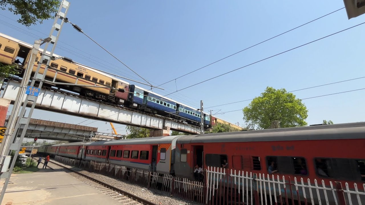 Awesome Seen Capture Over and Under Tracks Same Time LHB & ICF Coach Crossing at Hathidah Station