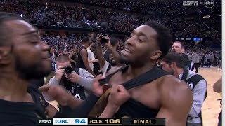 DONOVAN MITCHELL VISIBLY UPSET FOR CELEBRATING TOO HARD \& CAVS FANS YELL \\