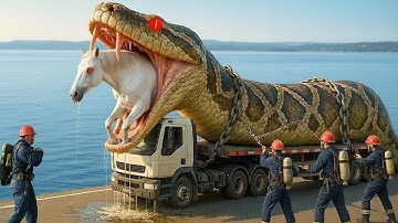 Brave firefighters rescue horse from aggressive giant python