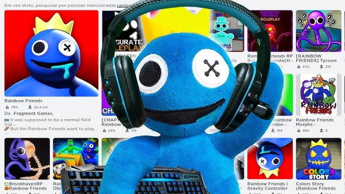 Roblox Rainbow friends  Mostrando todos os detalhes do boneco BLUE de  pelúcia do Rainbow friends 