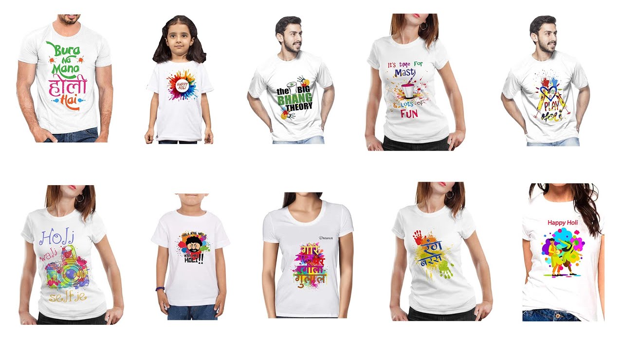 Holi White T shirt with Multicolor Designs Collection for Men, Women ...