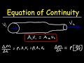 Continuity Equation, Volume Flow Rate & Mass Flow Rate Physics Problems