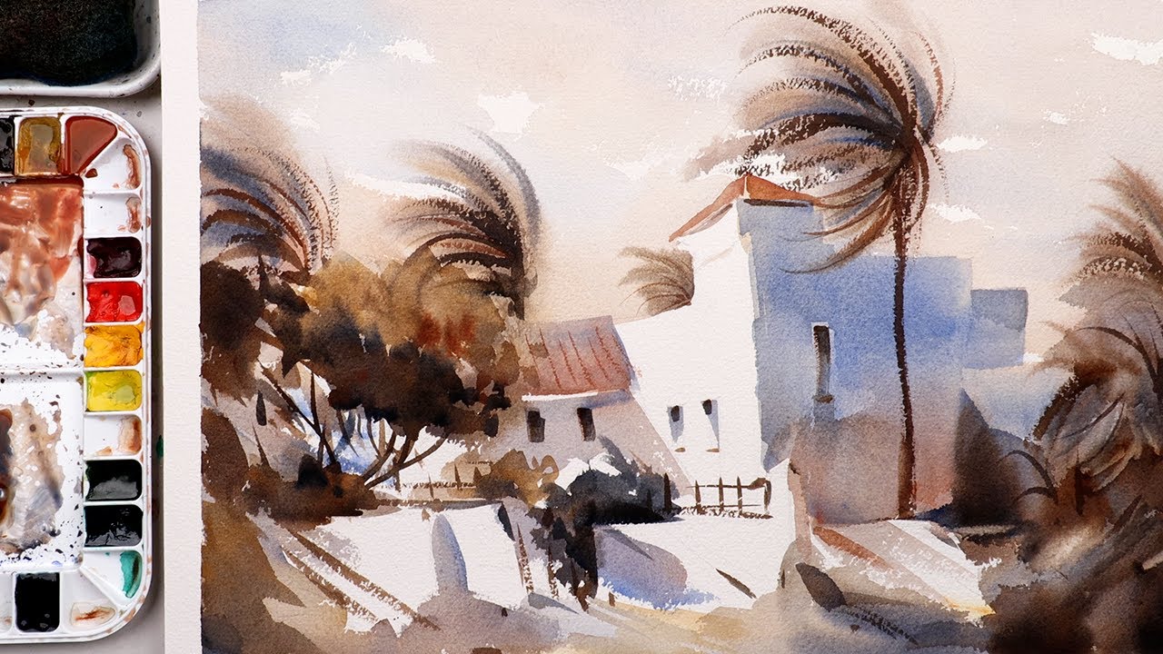Palm Trees in the Wind | Watercolor Painting Process #28