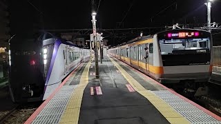 [静かな駅で鳴り響くMHあり！]回3364M E353系 S110編成 特急おうめ1号青梅行の返却回送がMHを鳴らして青梅駅1番線を発車するシーン