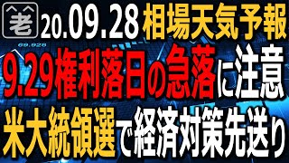 【相場天気予報】週末の米市場は上昇。権利付き日の日経平均も堅調。ただ、明日は権利落ち日で急落がありえるので要注意。米市場は大統領選挙で実質「政治空白」に。討論会の動向にも要注目。ラジオヤジの相場解説。