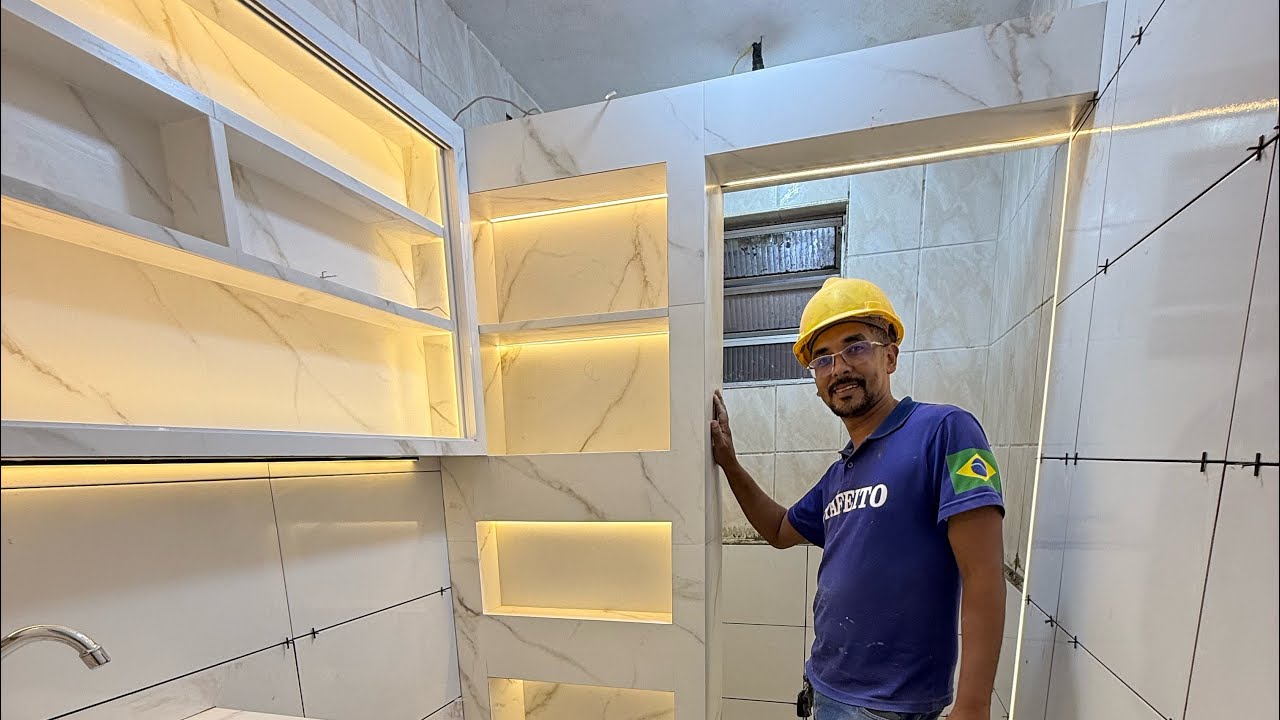 Divisor de box feito com tijolo baiano estilo banheiro de rico link das ferramentas na descrição 