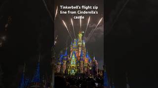 Tinkerbell’s flight zip line from Cinderella’s castle at the Disney Magic Kingdom fireworks show