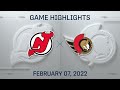 NHL Highlights | Devils vs. Senators - Feb. 7, 2022