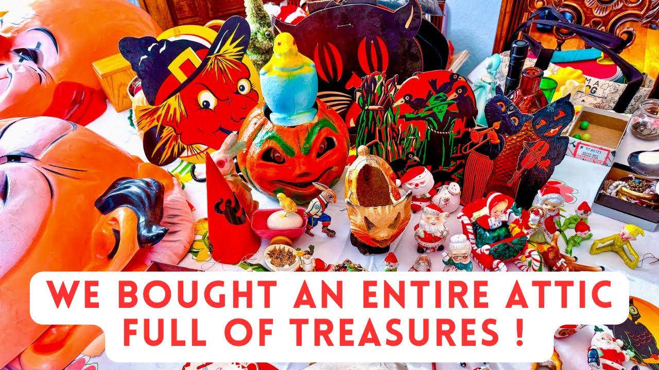 AMAZING Vintage Halloween Christmas Estate Sale shop with me thrifting antique holiday haul
