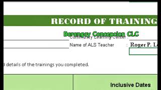 ALS RPL 2: RECORD OF TRAINING