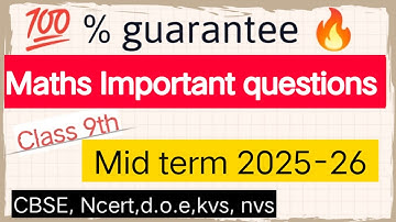Class 9 maths most important questions for mid term exam 2025-26 / maths  mid term exam 2025 26 /doe