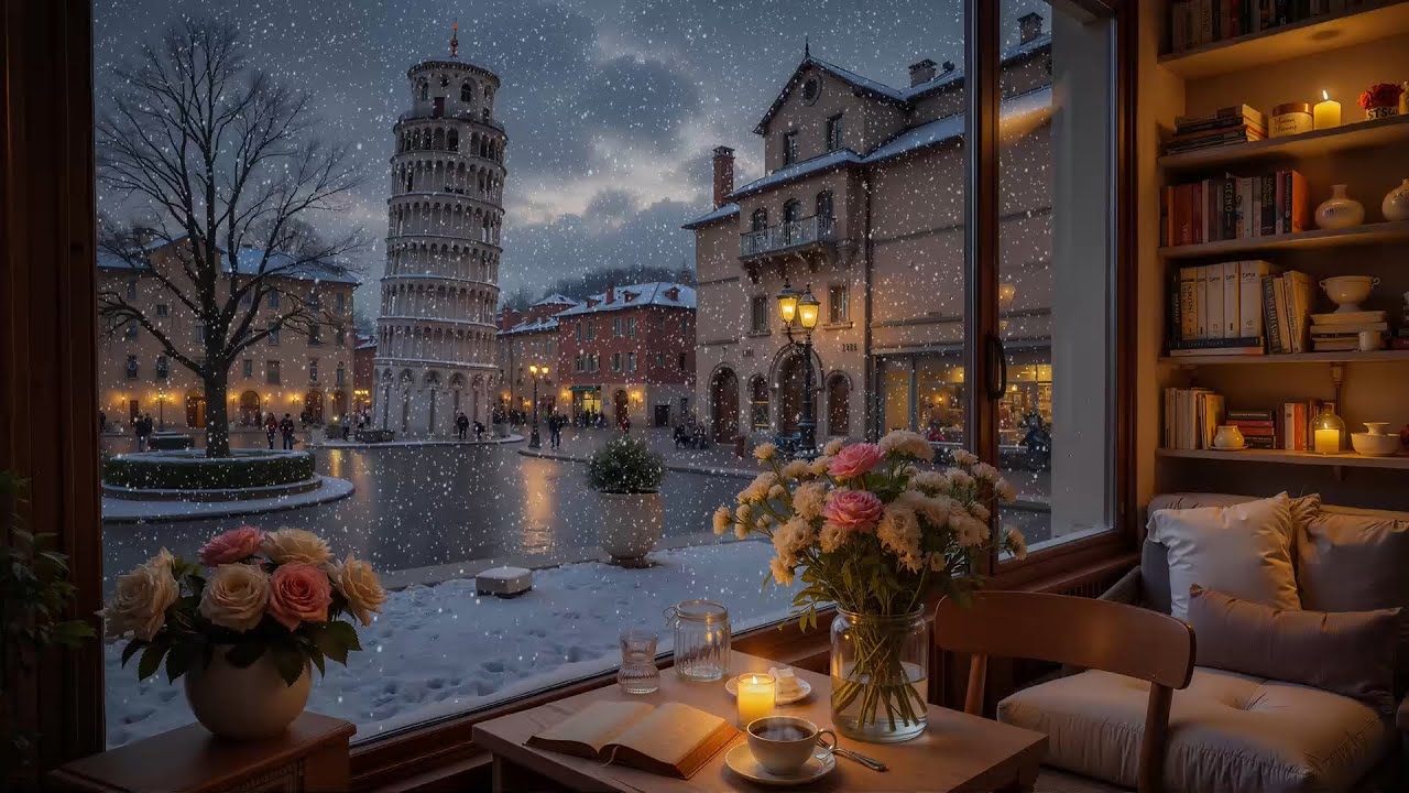 [SMOOTH JAZZ] Italian Winter Café ☕ Relaxing Piano Jazz Music & Pisa View for Work and Relaxation