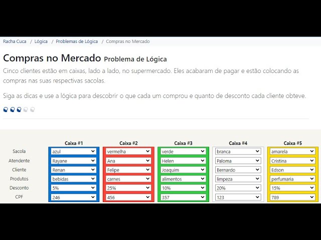 Racha Cuca - Problemas de Lógica - Compras no Mercado 