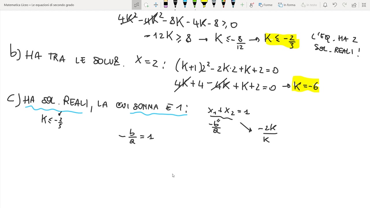 Condizioni sulle soluzioni di un'equazione parametrica