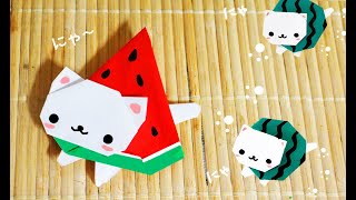 スイカ大サイズ✨手作り額付き作品「へい！お待ちニャンコ」 スイカ大✨ 手作り額付き作品 title「へいお待ち！ニャンコ