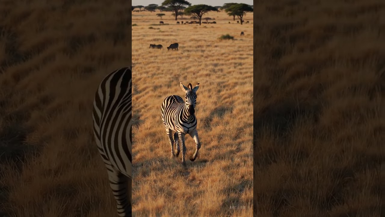A Zebra's Graceful Walk in The Savanna Grassland 