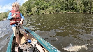 Catfishing from a kayak - Fishing for spring blue catfish with Nathan.